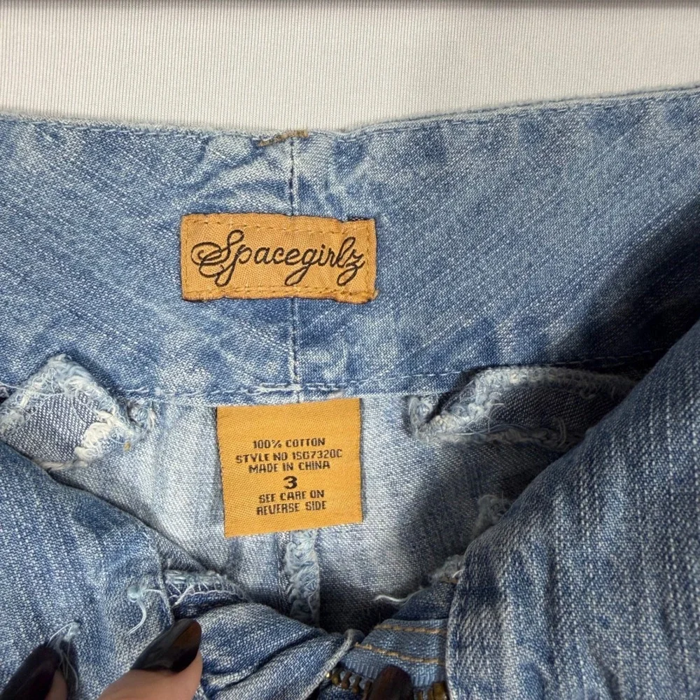 Vtg‎ 90s Y2K Spacegirlz Denim Bermuda Shorts Sz 3 Low Rise Faded Jean Long Indie